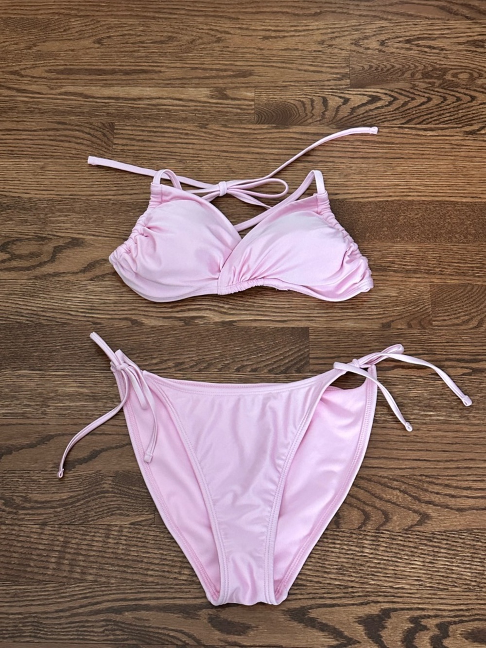 Wild Fable Light Pink Bikini Set Tie Side Bottoms 4/6 and Cross Tie Top 8/10